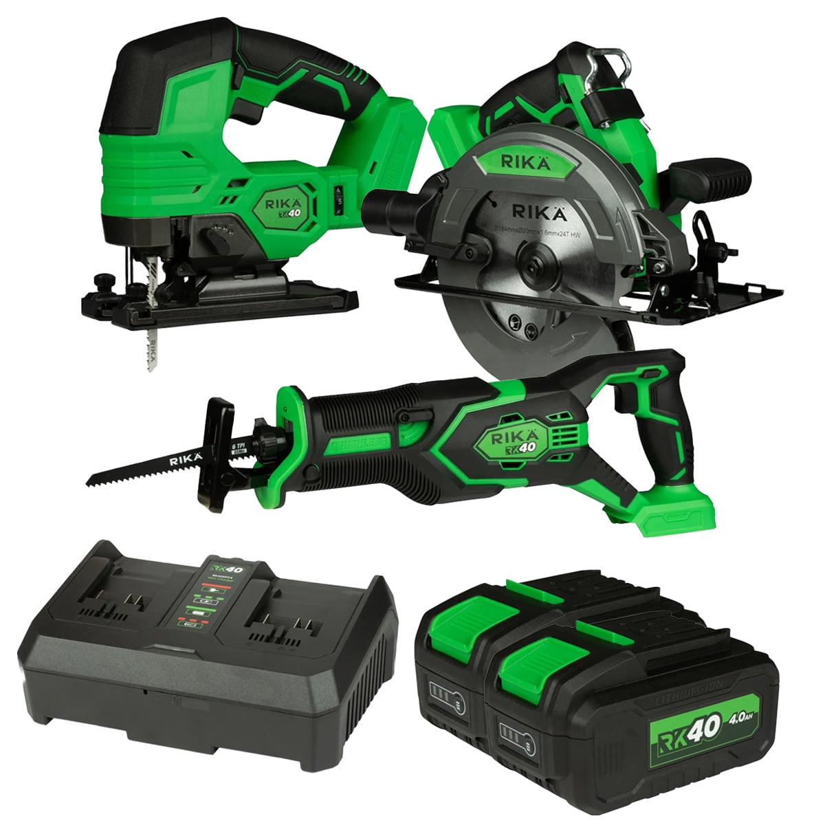 Rikä RK40 40V Carpentry Kit | Circular Saw + Jigsaw + Recip Saw | Brushless | 2x 4.0Ah Batteries